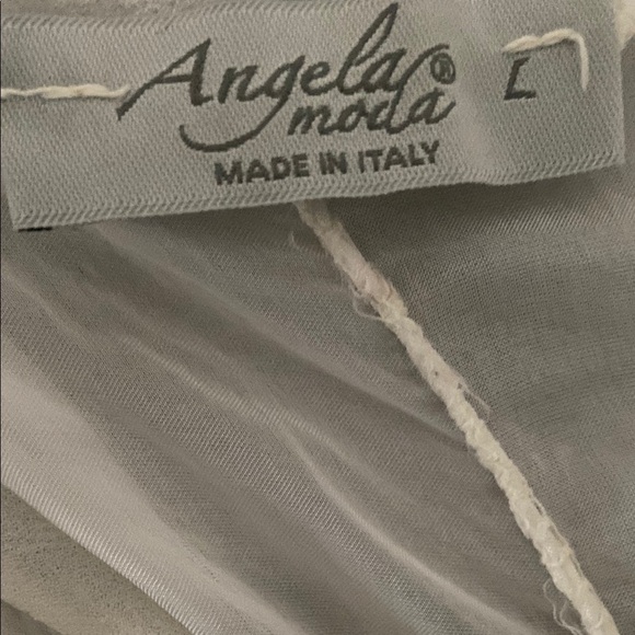 Angela Moda Women’s Off White Eyelet Floral Sheer Short Sleeve Blouse Size Large - Picture 6 of 8